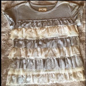 Hollister Co. Grey & Cream Ruffle Top